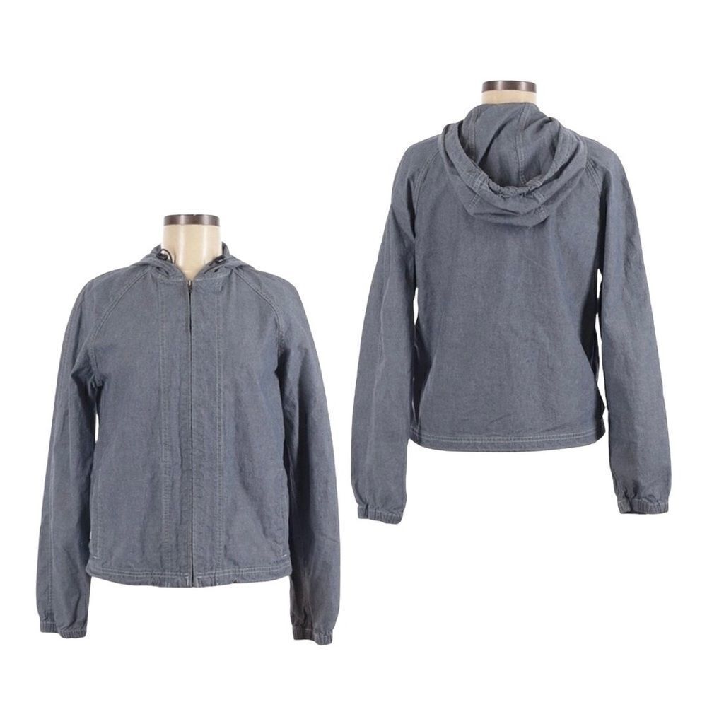 Eddie Bauer Lightweight Denim Zip Up Hooded Jacket Size M